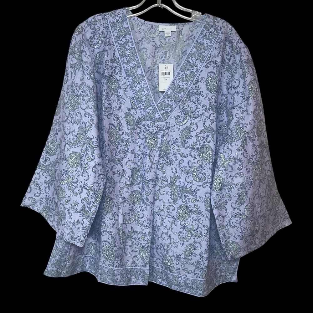 J Jill Floral Linen Tunic Pullover Top Womens Plus Size 2X Laganlook Cottagecore